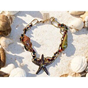 NWT Natasha Seashells Starfish Gold Colorful Purple Jewelry Choker Necklace